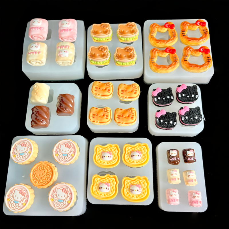 小鼻嘎食玩翻模甜甜圈kt猫咪蝴蝶结面包捏捏乐硅胶模具捏捏模具
