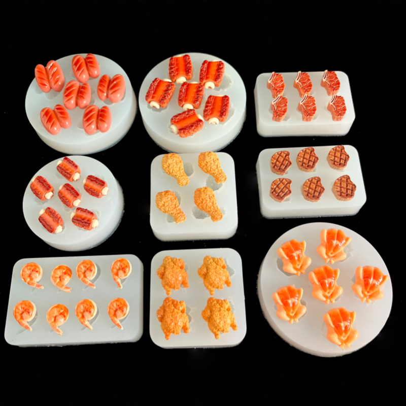小鼻噶食玩捏捏乐香肠烧鸡牛排虾仁鸡腿捏捏食品级硅胶模具滴胶模