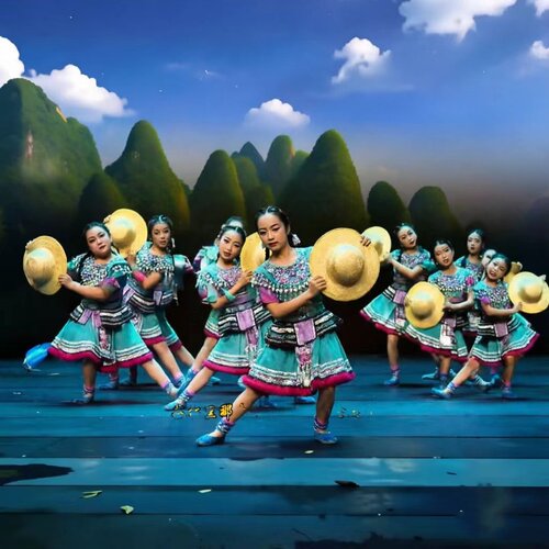 茶山小阿妹舞蹈演出服儿童表演服草帽道具茶山小阿妹表演服装新款