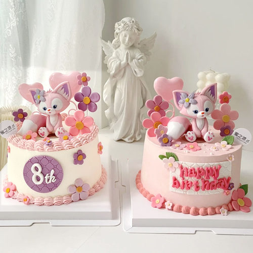 粉色小狐狸仙女公主花朵蝴蝶蛋糕