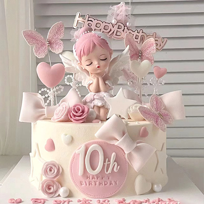 天使贝拉公主蛋糕装饰摆件小女孩生日城堡插件蝴蝶结糖果模具装扮