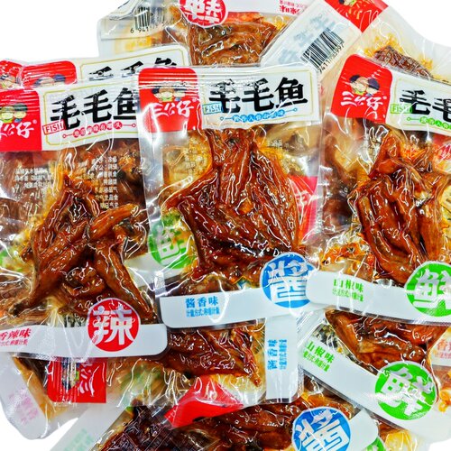 三公仔毛毛鱼香辣味散装500g独立小包装熟食即食麻辣小鱼仔小零食