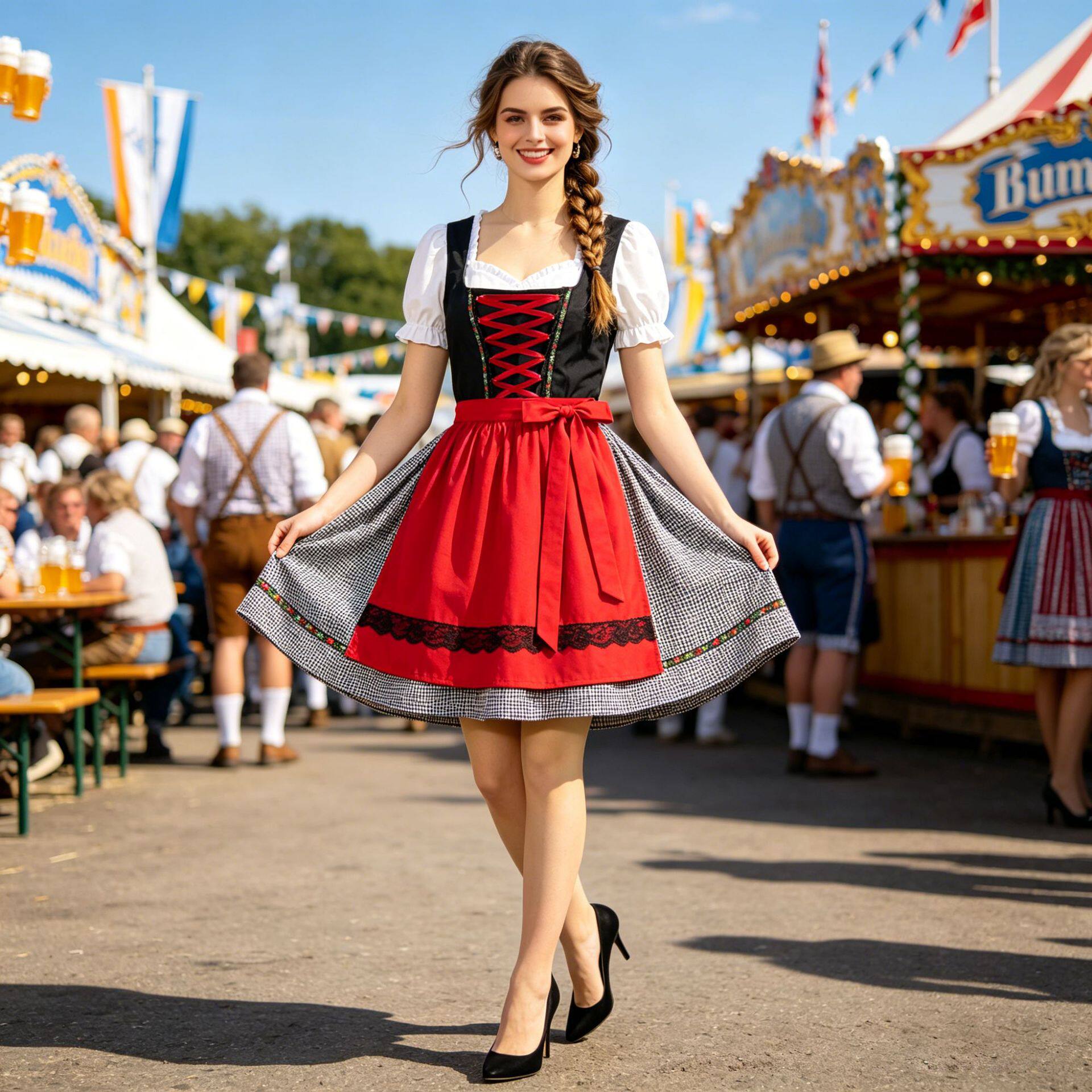 Dirndl 连衣裙 巴伐利亚传统服饰 啤酒节派对舞台表演服 - 实物图