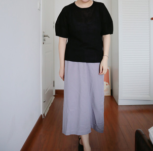 上衣 针织套头圆领灯笼袖 DecemberRush 简约通勤显瘦百搭短袖