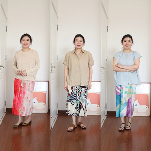 DecemberRush 半身裙 3D立体褶皱碎花压褶中长款