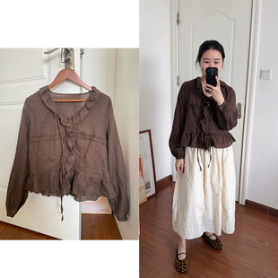 衬衫 Decemberrush 透气浪漫荷叶边u领小衫 薄款 上衣 秋季