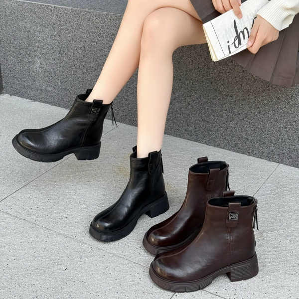 厚底马丁靴女2025冬季新款复古英伦风圆头增高百搭小短靴加绒棉鞋