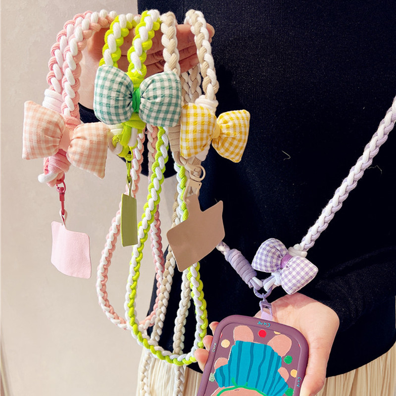 蝴蝶结手工编织麻花绳结实牢固手机挂绳斜跨可背手机绳挂脖绳甜美