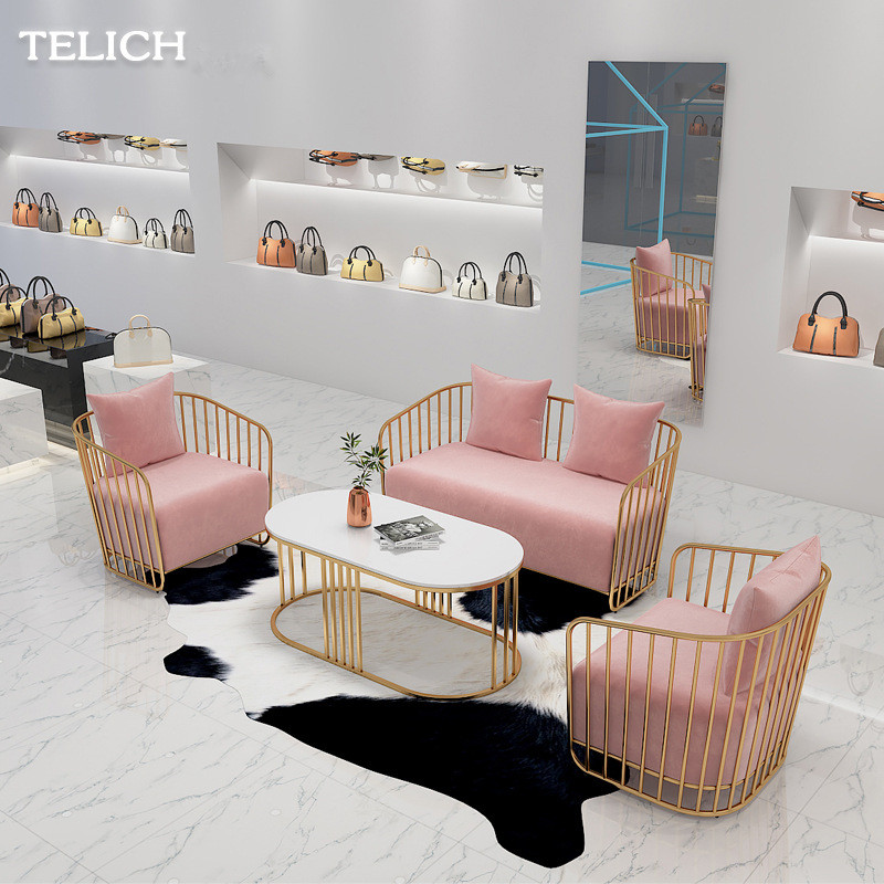 北欧简约铁艺沙发茶几组合商务洽谈办公室卡座创意大理石防撞桌子