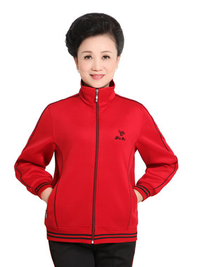 中老年女装大码妈妈红色运动上衣