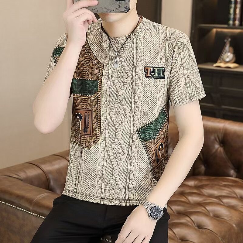 夏季新款印花男士短袖T恤男装百搭ins爆款潮流时尚修身薄款体恤