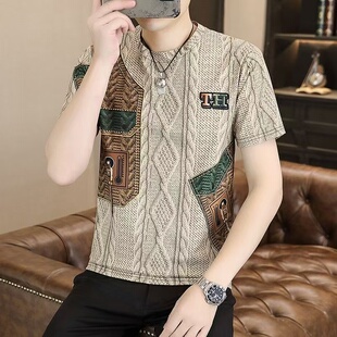 夏季新款印花男士短袖T恤男装百搭ins爆款潮流时尚修身薄款体恤