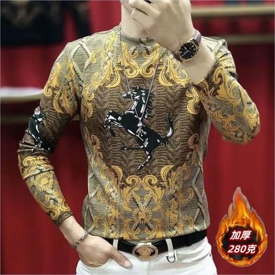 【加厚款】高档欧货男士t恤长袖秋冬款保暖战马打底衫休闲体恤衫
