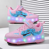 中大童男孩轮滑鞋 女童暴走鞋 儿童闪灯四轮运动溜冰鞋 新款 刹车夏季