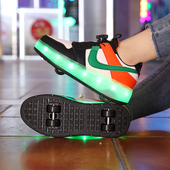 溜冰 超轻轮滑鞋 旋转纽扣四轮暴走鞋 发光灯男童学生成人女童两用鞋