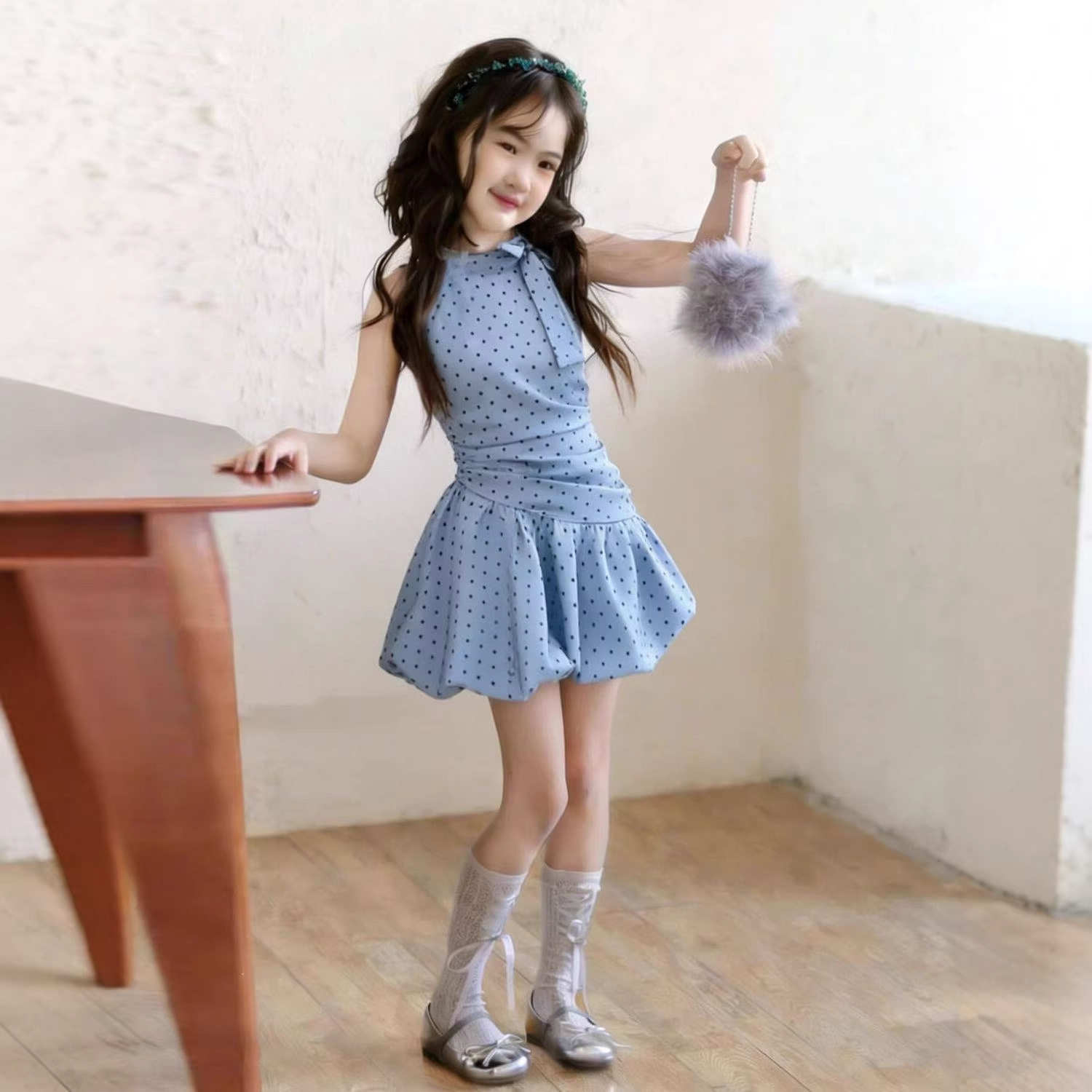 2026秋季女童花朵印花气质儿童翻领公主裙法式娃娃领连衣裙