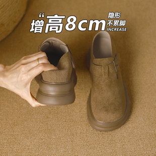 春小个子一脚蹬复古单鞋 女2026新款 品牌真皮8cm内增高厚底勃肯鞋