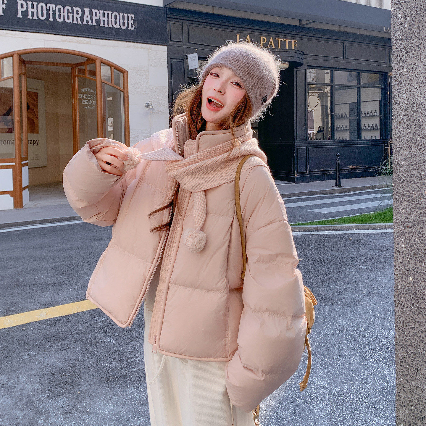 粉色超好看针织帽短款羽绒服女2025冬新款小个子减龄90白鸭绒外套,女装/女士精品,羽绒服,淘宝优惠券,粉丝福利购,淘宝优惠卷