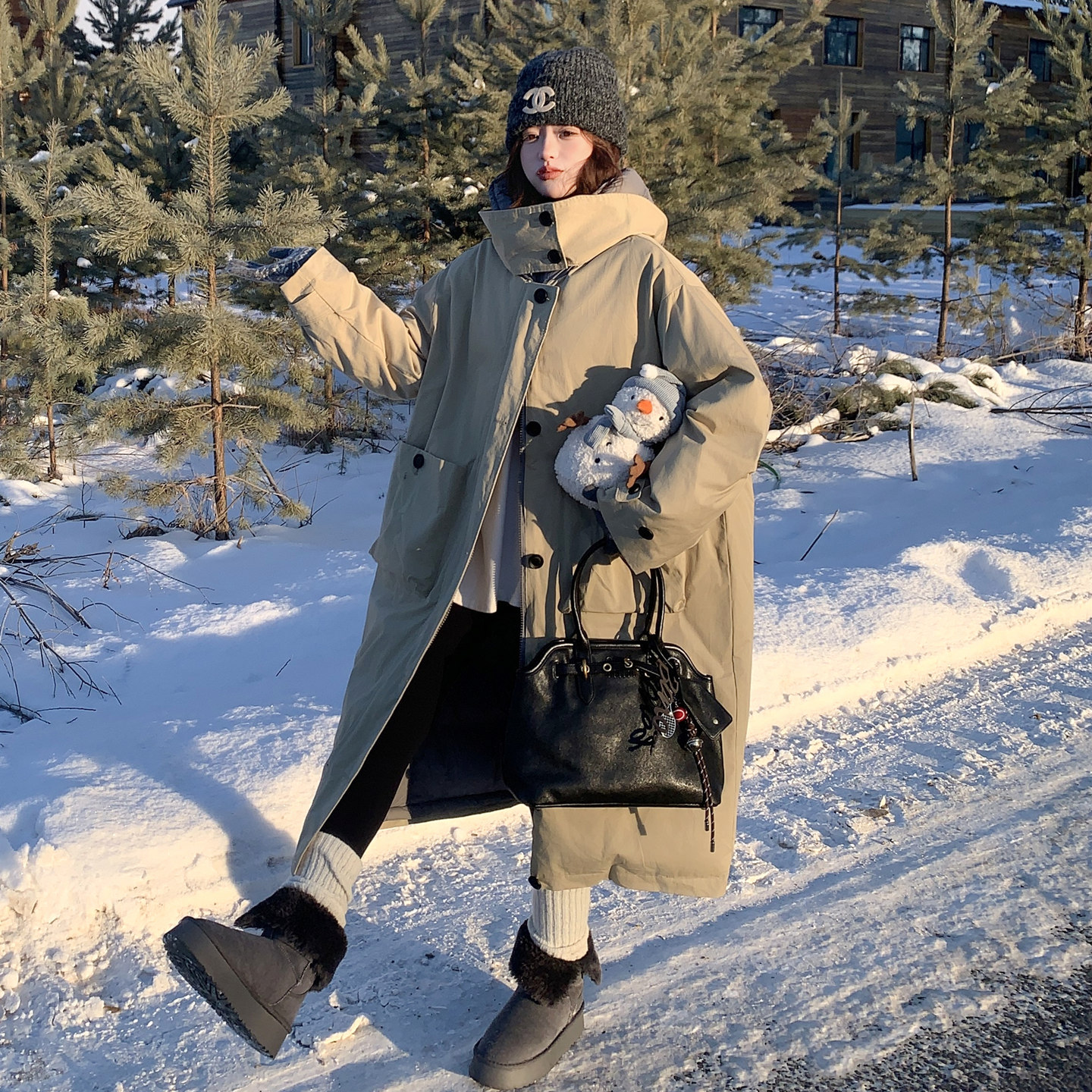 韩系大被子工装两面穿白鸭绒羽绒服女冬新款高级感过膝加厚外套