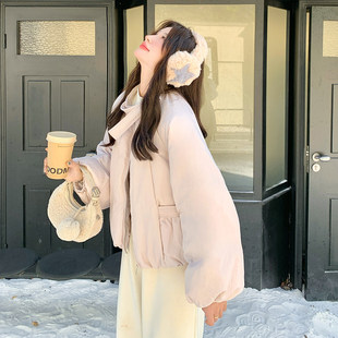 韩系chic粉色羽绒服女冬新款超火好看高级小众独特漂亮加厚短外套