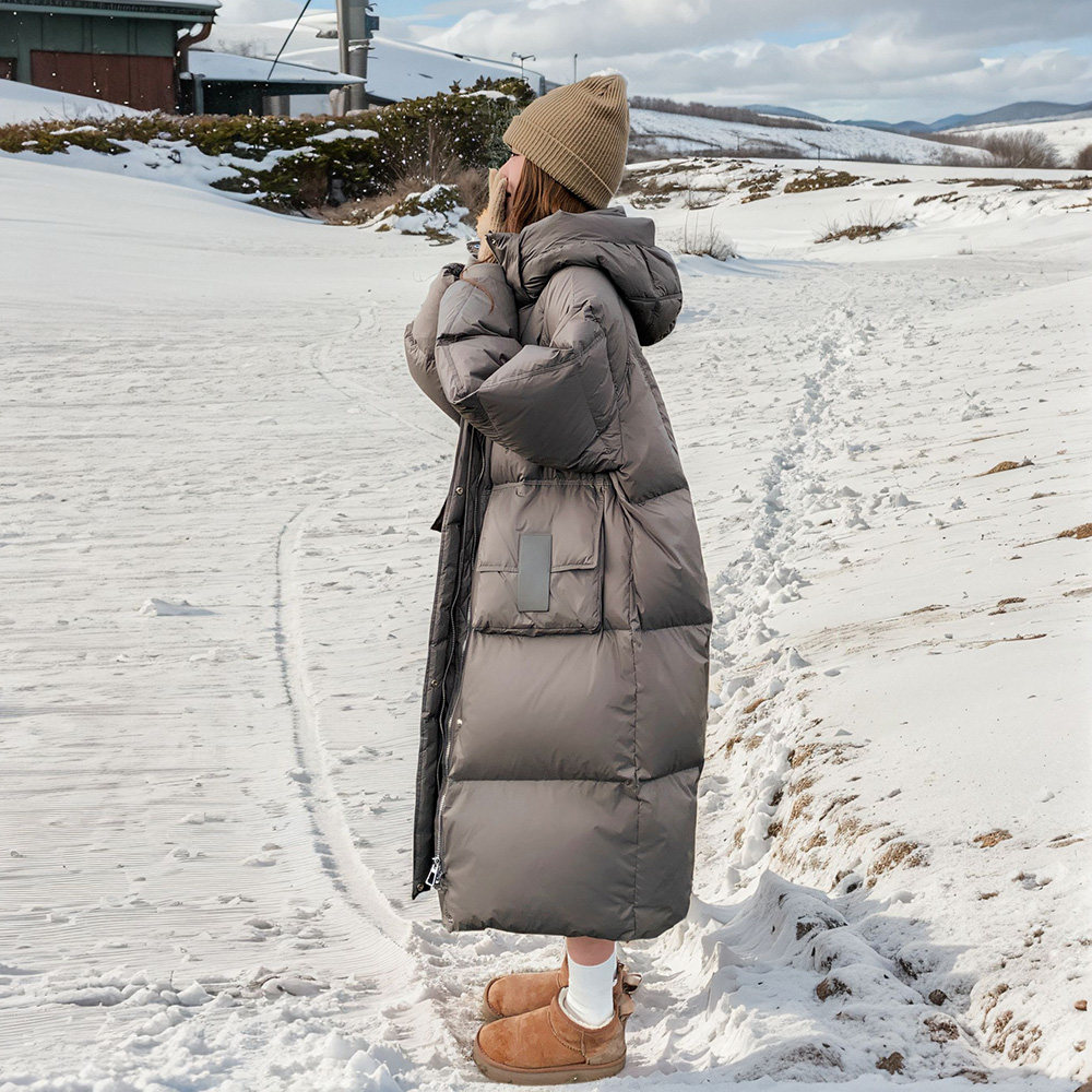 超长款过膝脚踝灰色羽绒服女冬季2025新款加厚东北大被子保暖外套