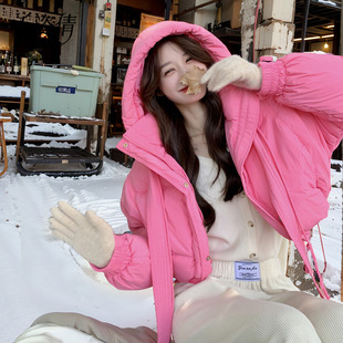 粉色短款羽绒服女2025冬季新款网红炸街ins加厚面包服白鸭绒外套