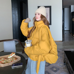 今年流行黄色立领羽绒服女2025冬季新款加厚保暖短款白鸭绒面包服