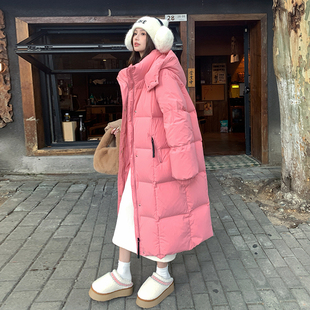 粉红色羽绒服女冬季2025新款韩系甜美巨好看90白鸭绒连帽长款外套