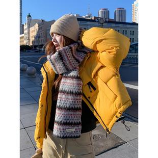 橙黄色韩系时尚休闲羽绒服女2025冬季新款小个子加厚保暖短面包服