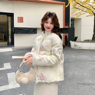 新中式国风刺绣鹅绒羽绒服女冬季2025新款独特漂亮毛绒拼接厚外套
