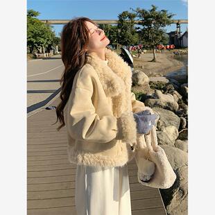 韩系皮毛一体羊羔毛厚外套女冬季2025新款超好看甜美减龄流行爆款