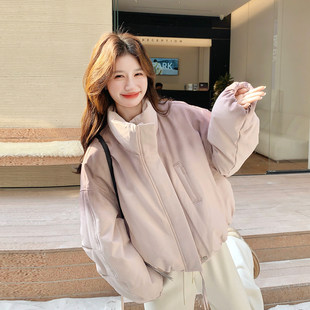 粉色渐变小个子短款立领羽绒服女2025冬季设计感减龄90白鸭绒外套