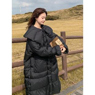黑色韩版学院风连帽娃娃领羽绒服女2025年冬季新款长款保暖面包服