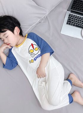 男童睡袋夏季薄款2026新款儿童男孩莫代尔长裤空调服宝宝连体睡衣