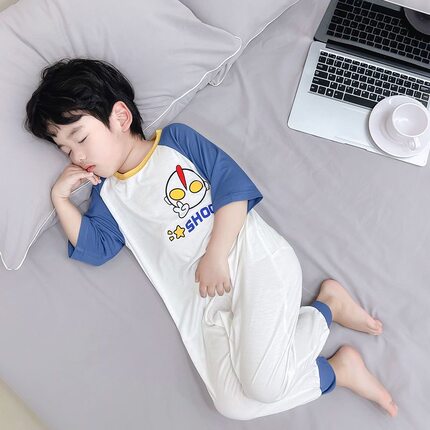 男童睡袋夏季薄款2026新款儿童男孩莫代尔长裤空调服宝宝连体睡衣