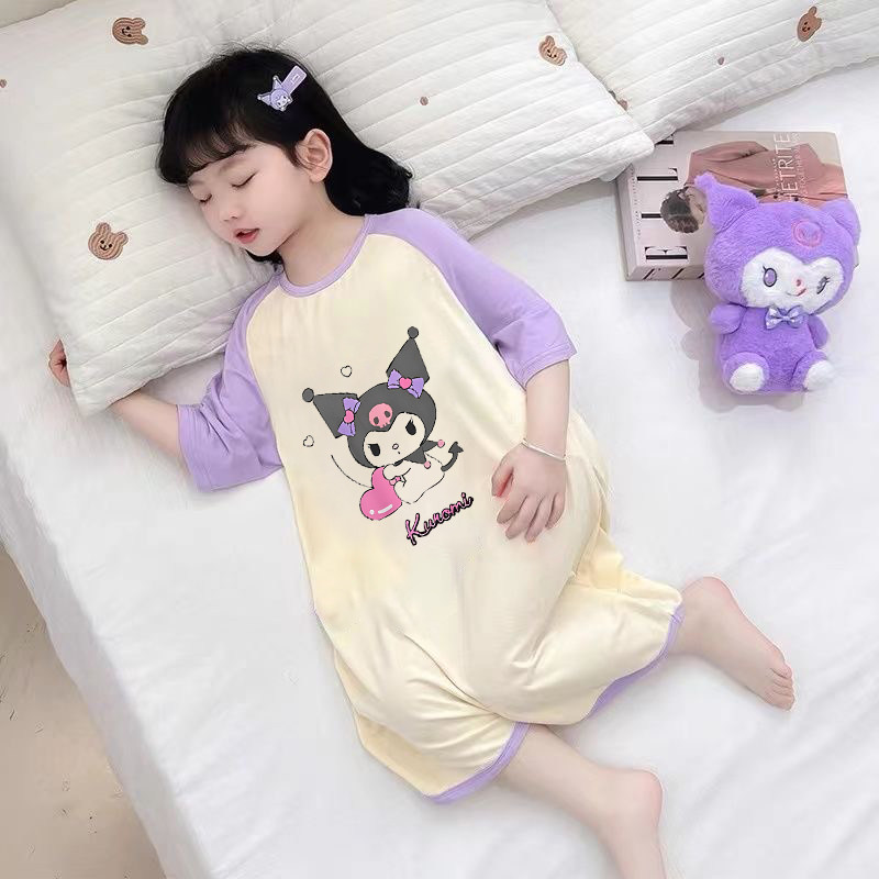 女童莫代尔睡裙夏季薄款女孩睡衣宝宝夏款一粒扣睡袍儿童家居服