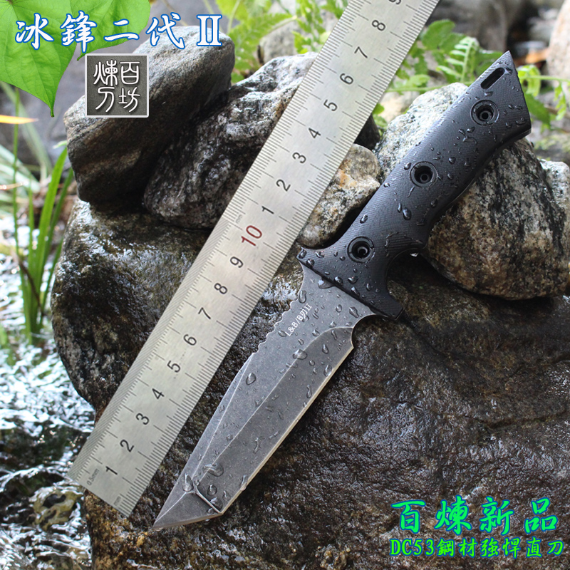进口DC53钢百炼小直刀 高硬度户外生存防身绑腿开刃锋利刀