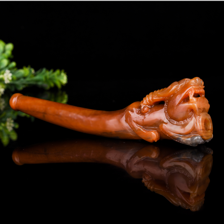 天然正品黄龙玉龙头烟嘴烟杆精雕烟嘴手把玩手玩件烟嘴男款手把件