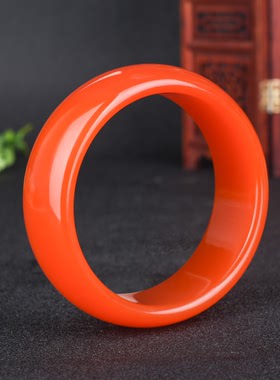 和田玉红玉手镯加宽平安镯