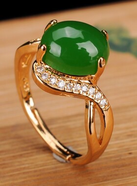 天然和田碧玉戒面戒指925银镶嵌菠菜绿碧玉活扣指环女士戒指扳指