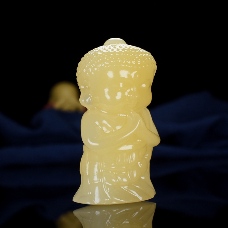 天然新疆和田玉黄玉宝宝佛手把件摆件小佛笑佛玉器把玩件玉器