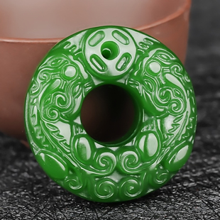 天然和田碧玉貔貅小吊坠平安扣男女款双面雕刻招财进宝项链挂坠