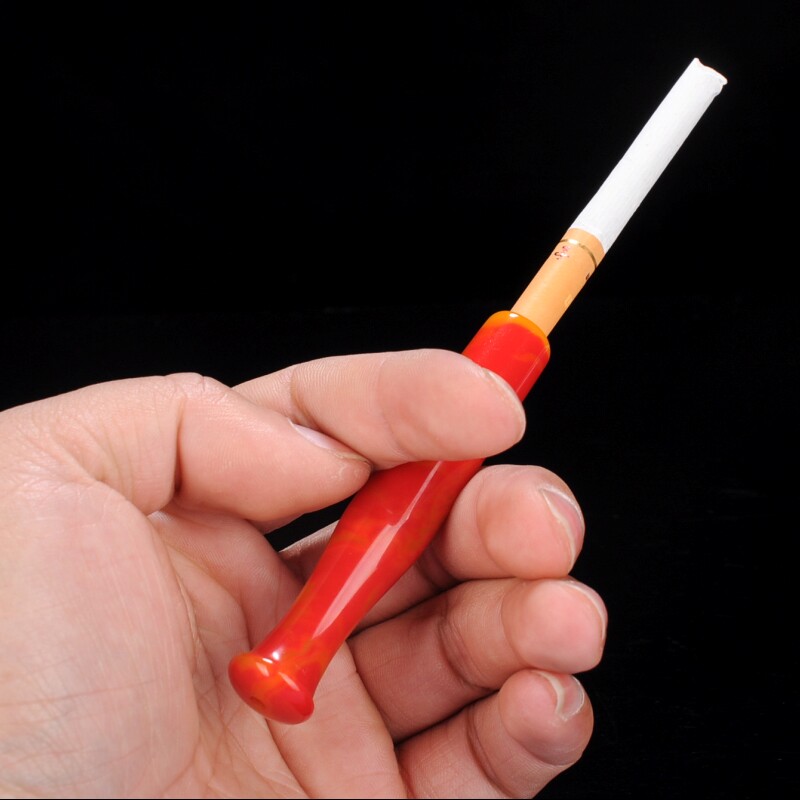 天然和田玉鸡血玉烟嘴老式旱烟袋玉石烟哨烟枪金丝玉烟锅手玩件