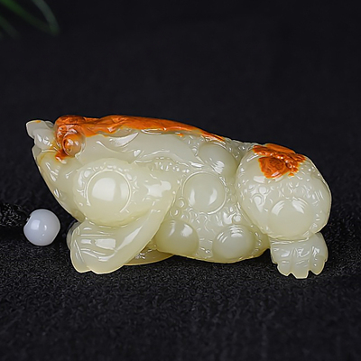 天然和田玉青白玉籽料玉蟾手把件男女款招财三足金蟾把玩件玉把件