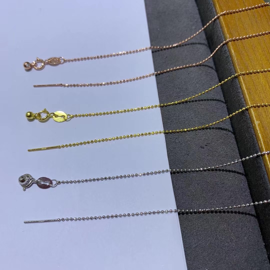 925纯银镀金白金色万能穿珠豆豆锁骨链万能穿珠链diy饰品配件