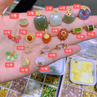 古法银镶嵌天然和田玉无事牌烟紫平安扣相思豆碧玉桶珠手牌白水晶