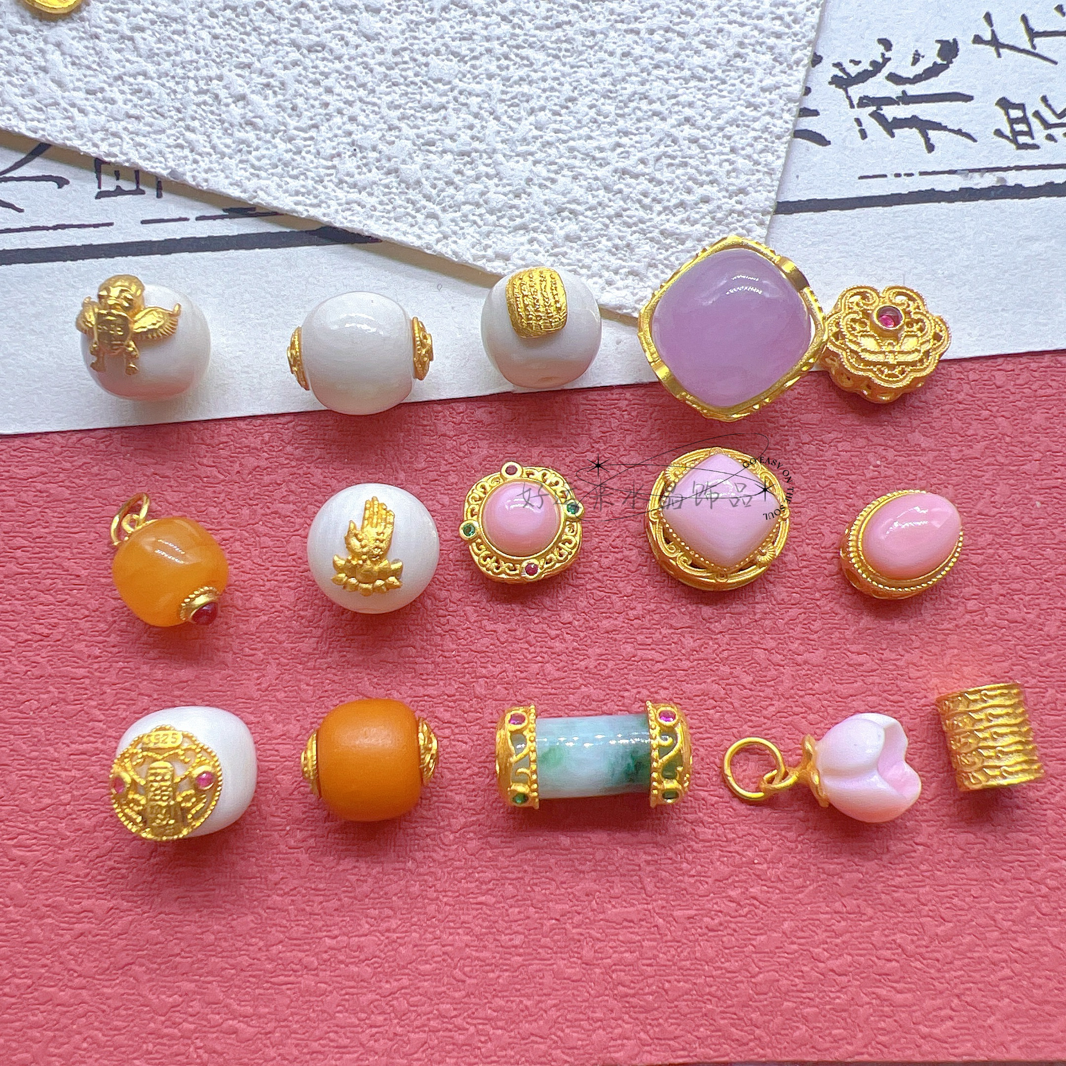 S925纯银镶五条经大鹏鸟猛犸蜜蜡老型珠翡翠diy文玩水晶手链配件