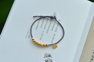 925纯银古法银小碎金子编织手链手绳古法银小吉象吊坠万能手链