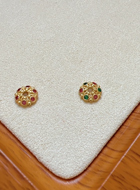 925古法银镶嵌尖晶石花瓣花托隔片水晶圆珠垫片diy穿珠饰品配件
