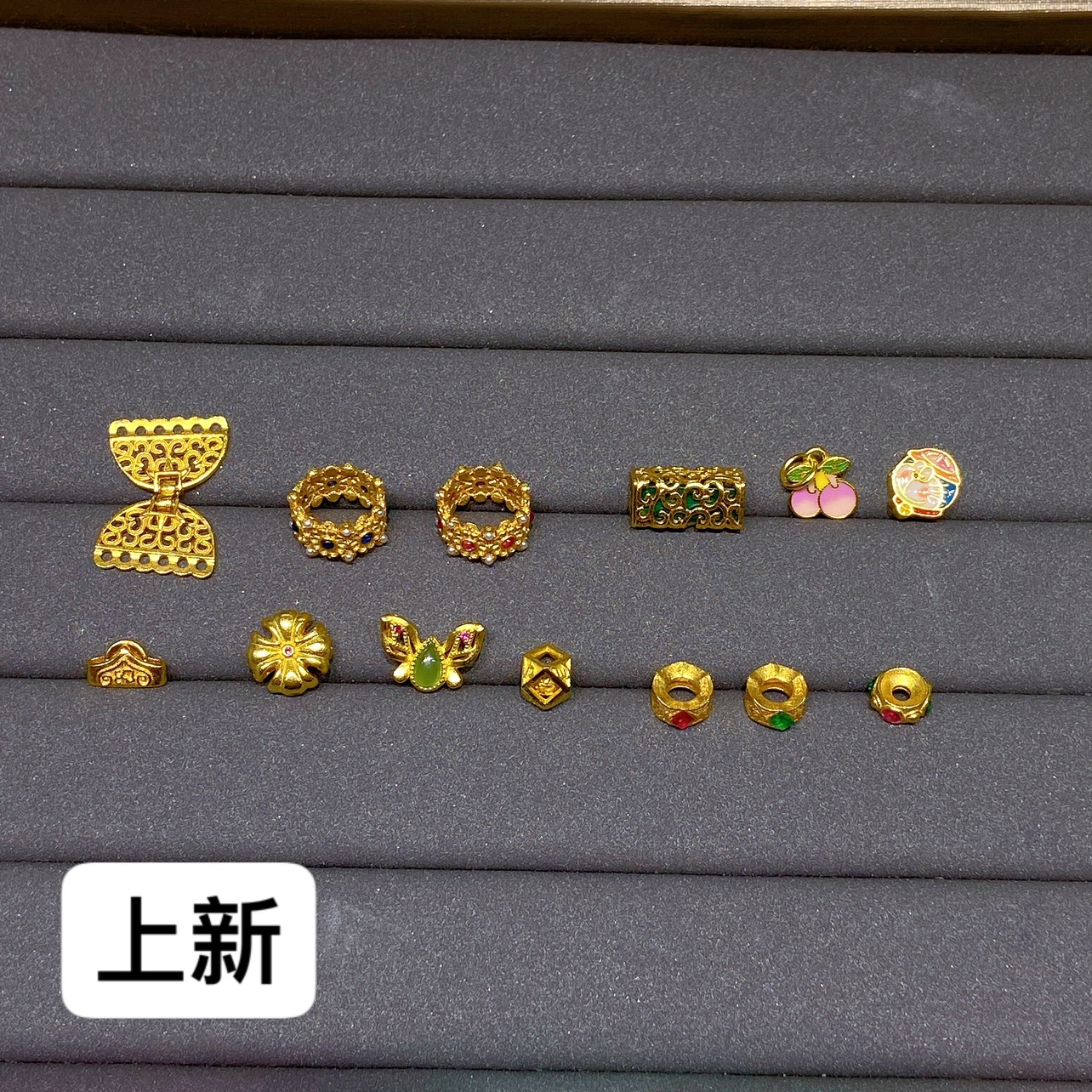 925古法纯银镶钻跑环隔珠克罗星烧蓝桃子吊坠提溜DIY饰品配件材料